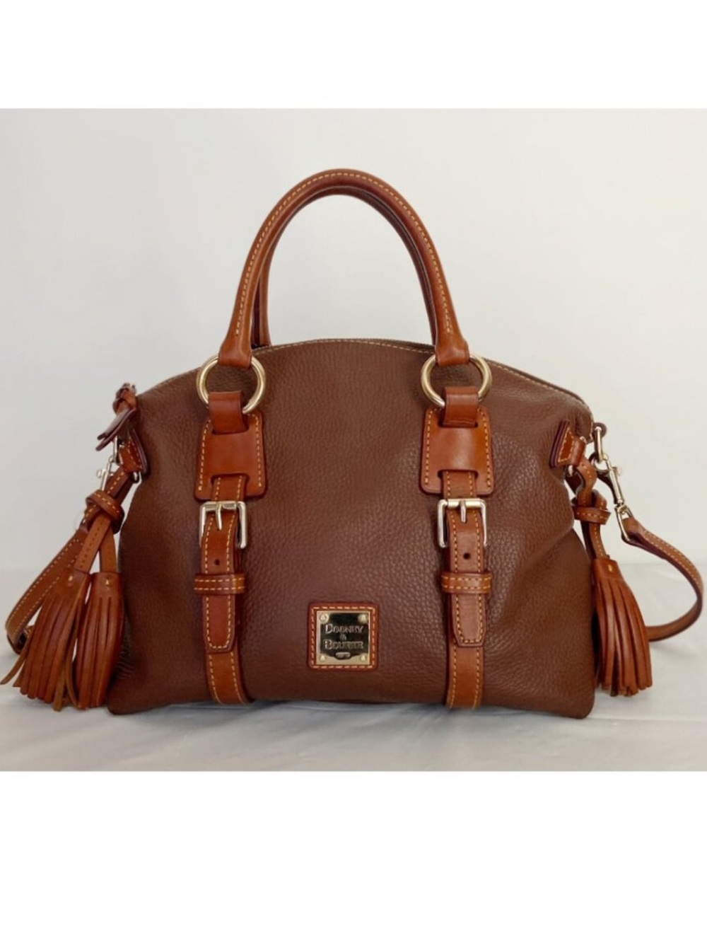 Dooney & Bourke 2 Tone Brown Leather Satchel Purse Florentine Bristol Pebble